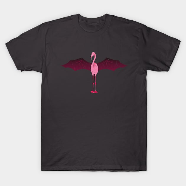 Pink Comic Style Halloween Flamingo Bat Mashup T-Shirt by yeoys